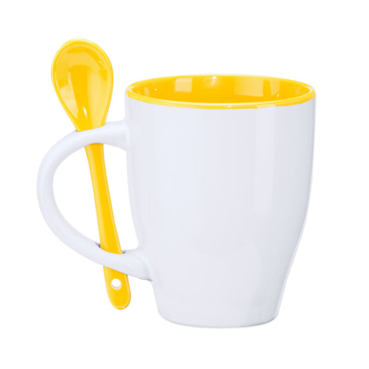 Ceramic Mug With Yellow Interior & Yellow Spoon
