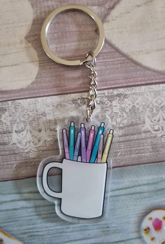 Mug & Pen Shaped Acrylic Keyring (Blank)