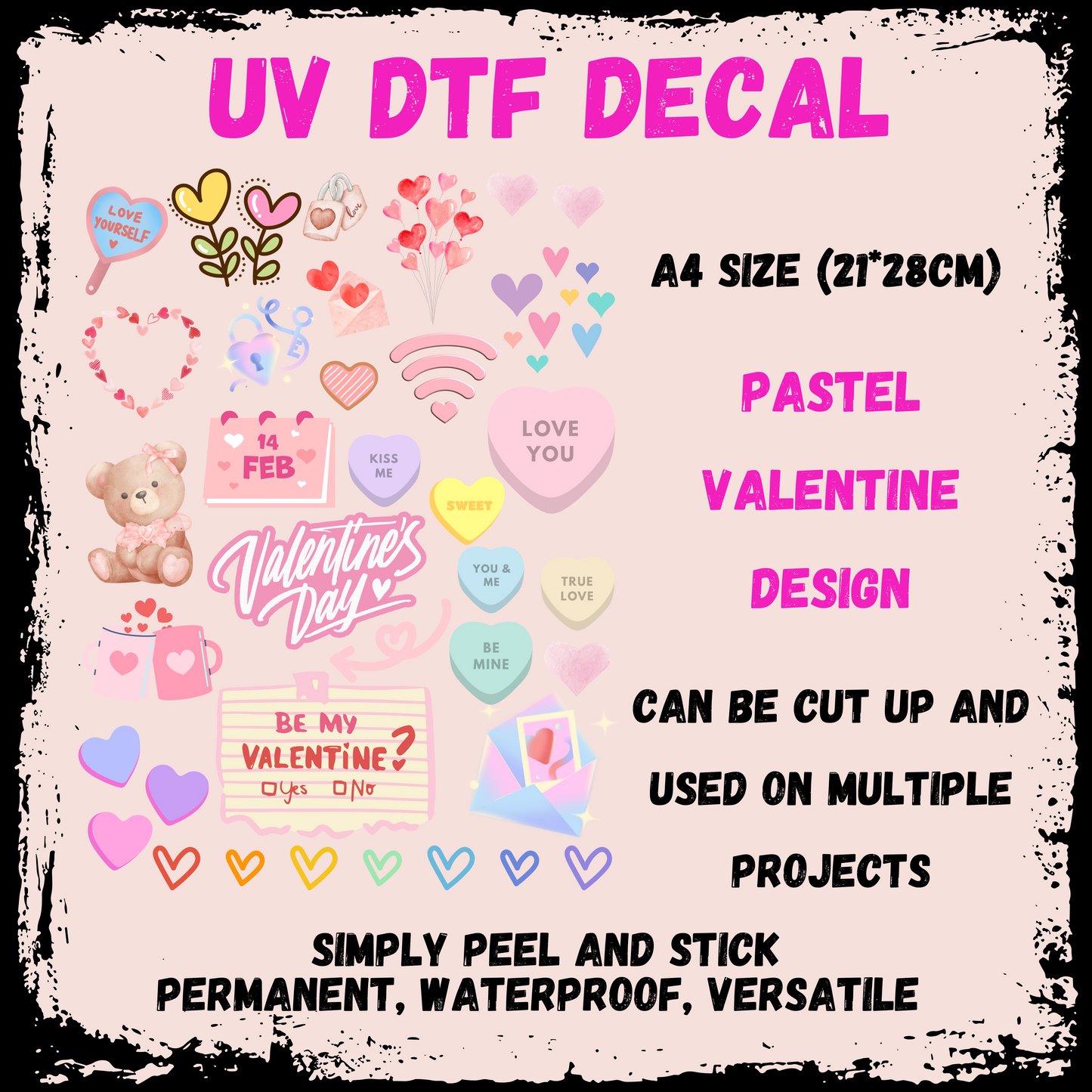 A4 UV DTF Valentine - Pastel