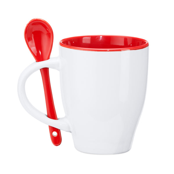 Ceramic Mug With Red Interior & Red Spoon