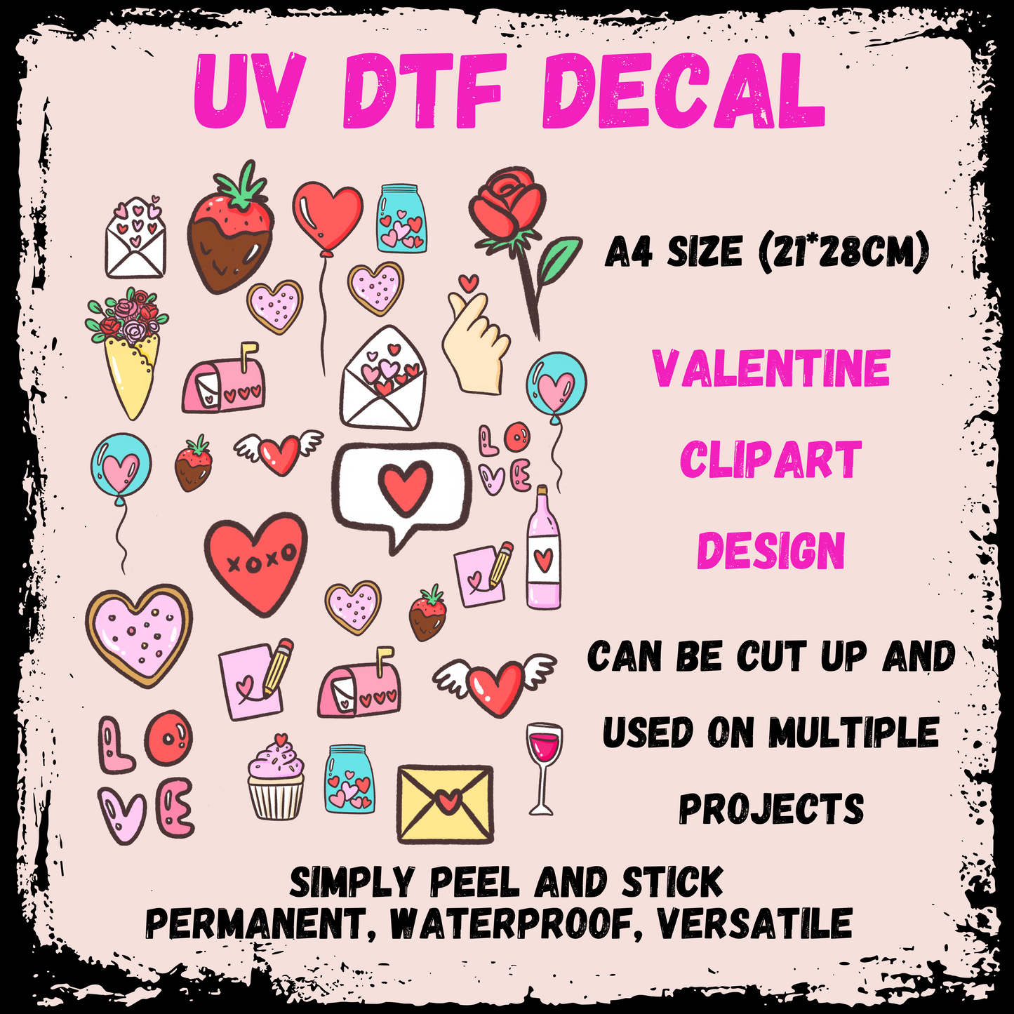 A4 UV DTF Valentine Clipart