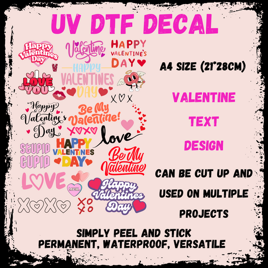 A4 UV DTF Valentines Text