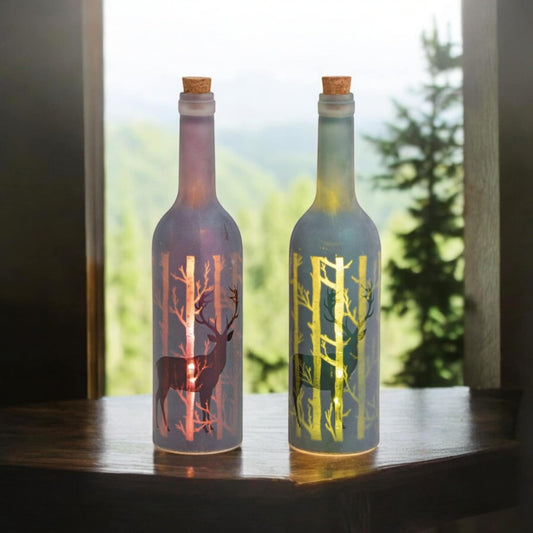 Deer Design Glass Bottle With LED Lights