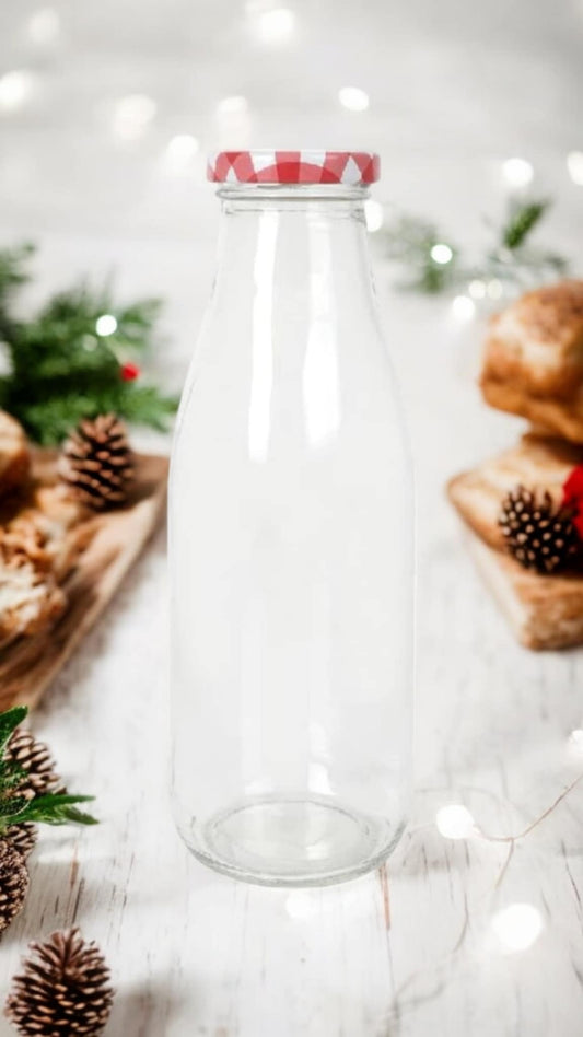 Glass Bottle With Red & White Lid