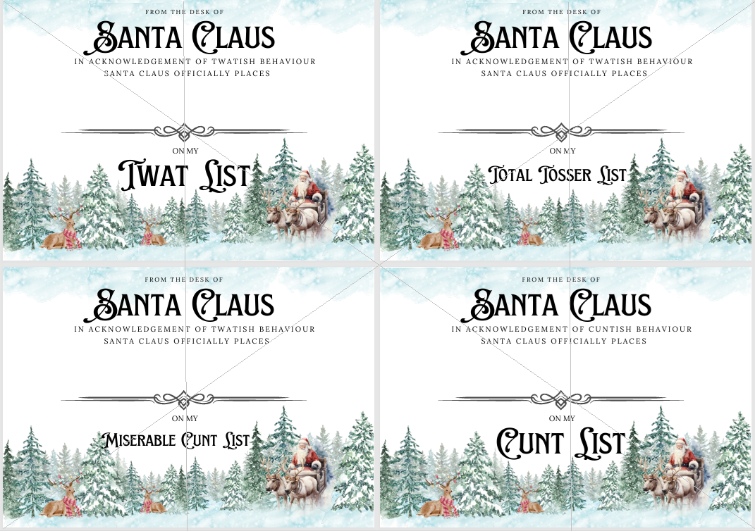 DIGITAL FILE - **RUDE-ADULT-NAUGHTY WORD** Letters & Certificates from Santa