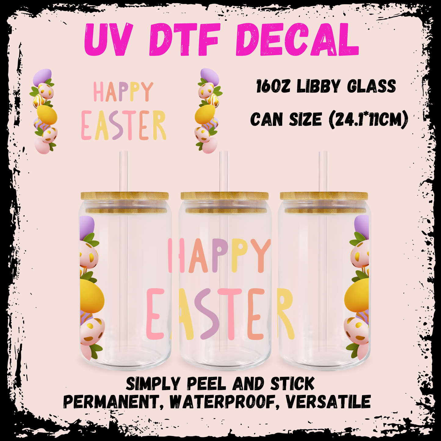 Easter UV DTF - Happy Easter Pastel