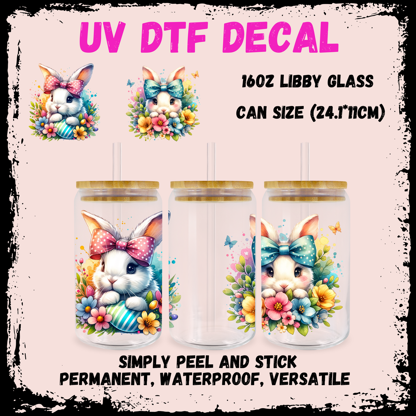 Easter UV DTF - Cute Bow Bunnies