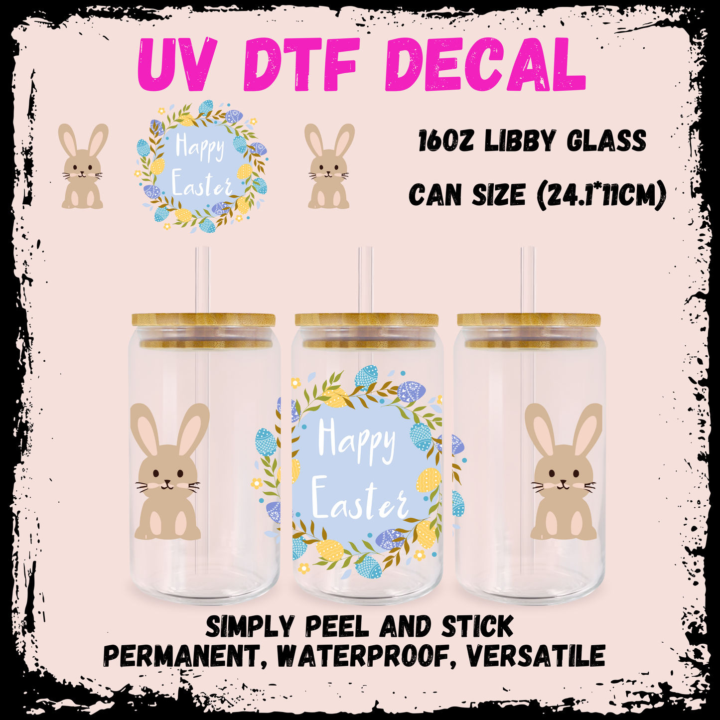 Easter UV DTF - Blue Happy Easter