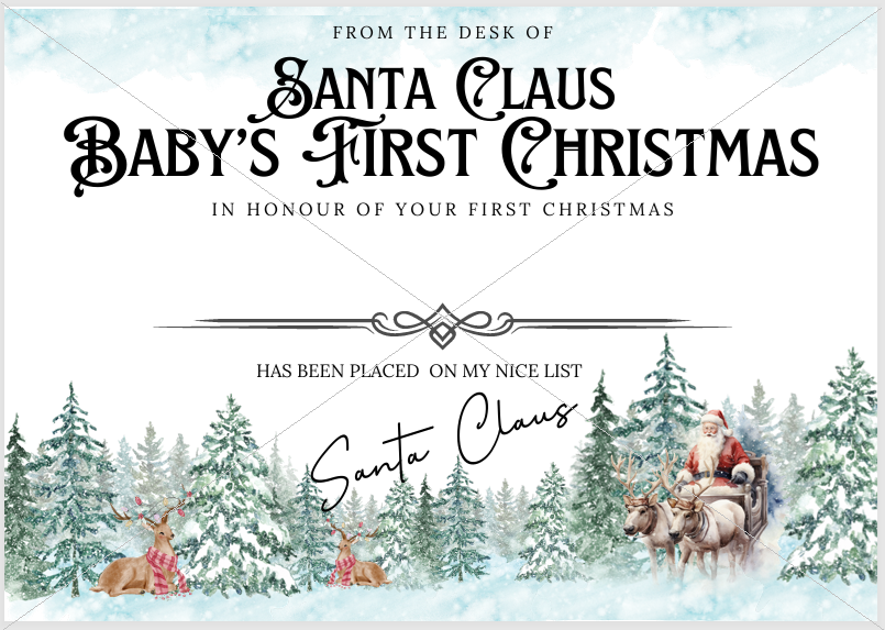 DIGITAL FILE - Baby's First Christmas Nice List Certificate