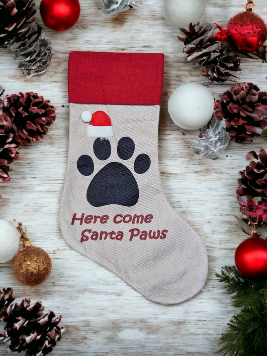 Dog Christmas Stocking - Here Come Santa Paws