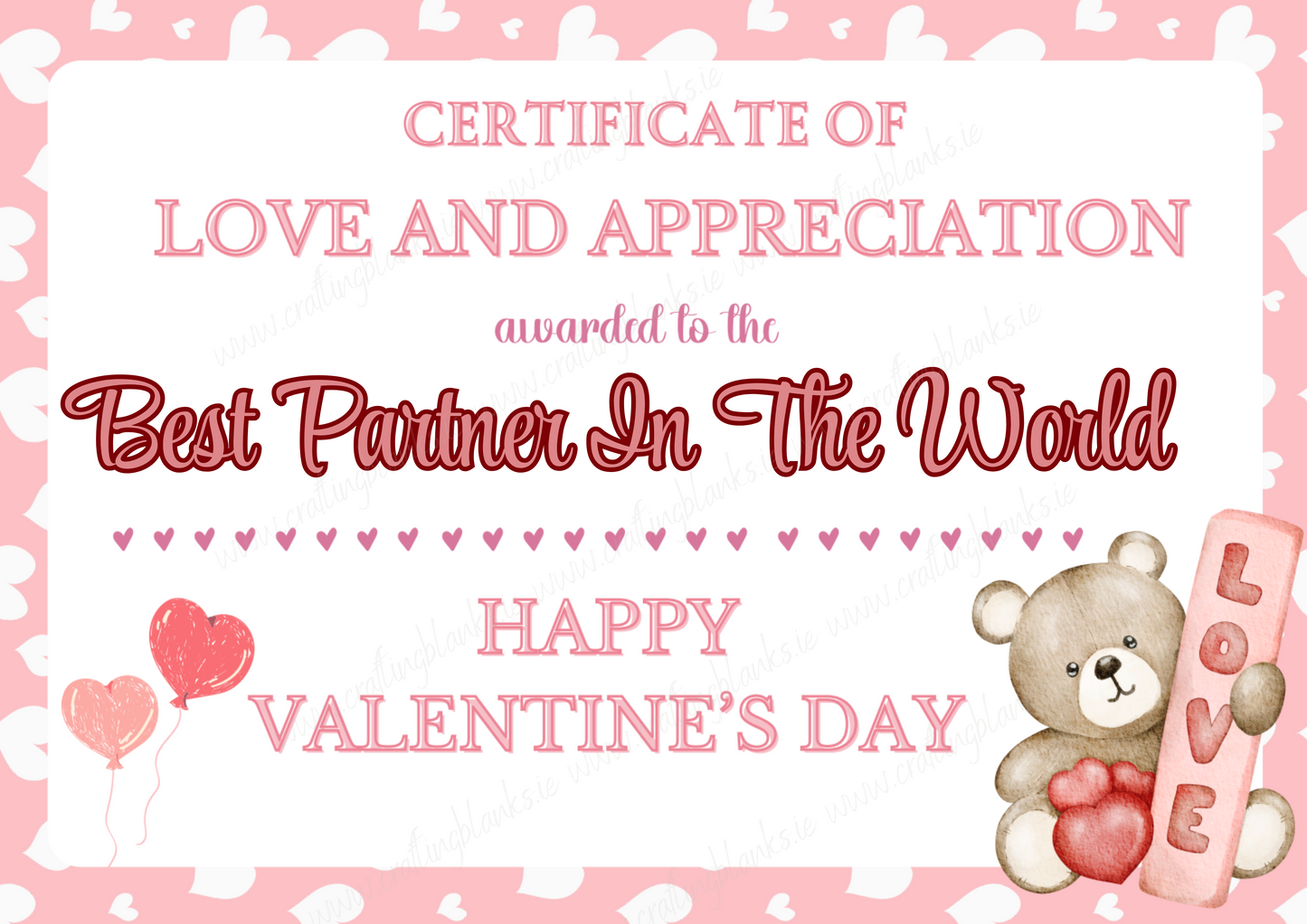 DIGITAL FILE - Best Partner Valentine Certificate